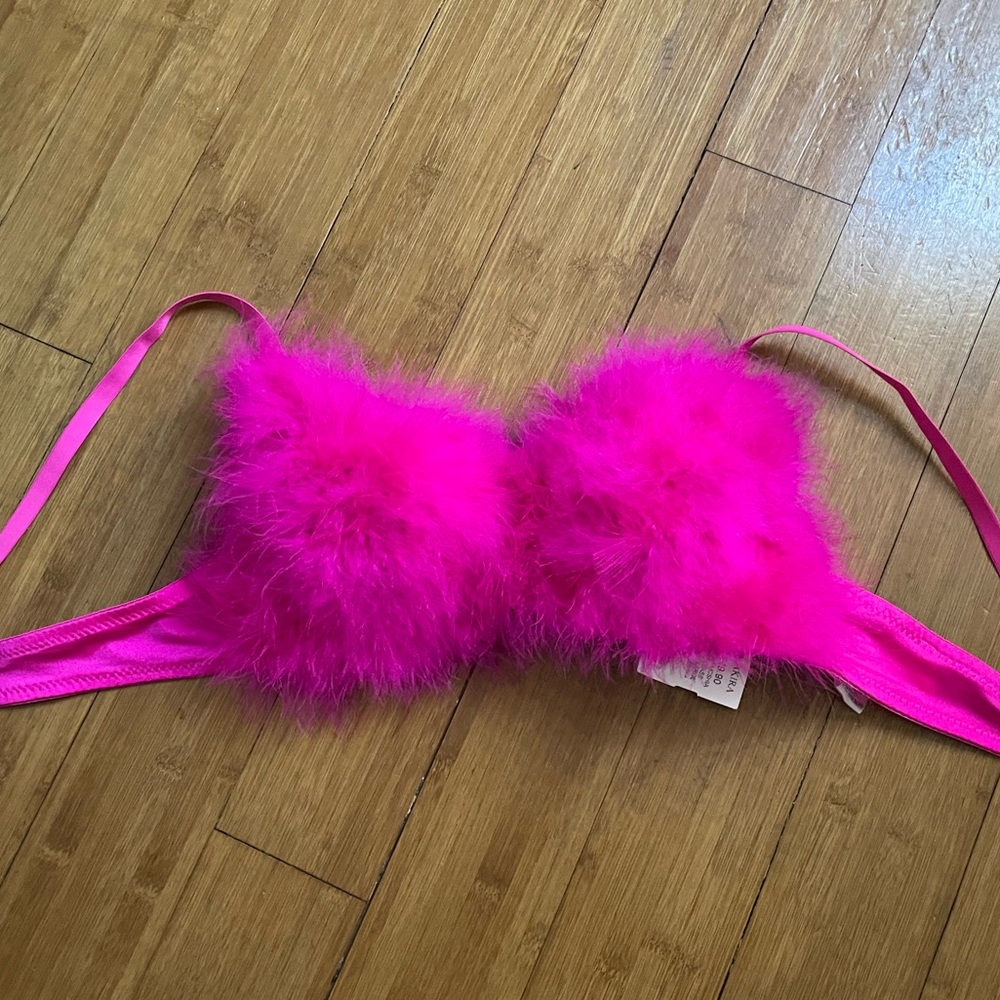 Furry pink bra